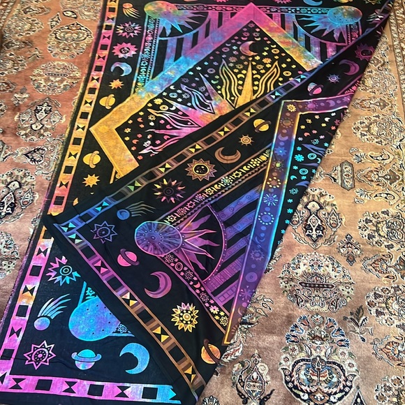 burning sun moon tapestry cotton decorative sheet blanket psychedelic multicolor - Picture 5 of 9